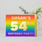 第54回誕生日パーティー：おもしろいカラフル、レインボーパターン 箔招待状 (立ち正面)