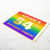 第54回誕生日パーティー：おもしろいカラフル、レインボーパターン 箔招待状 (回転した状態)