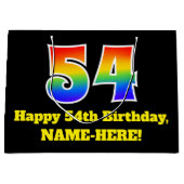 第54誕生日～おもしろい, カラフル, 鮮やか, Rainbow 54 ラージペーパーバッグ (正面)