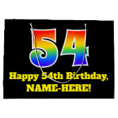 第54誕生日～おもしろい, カラフル, 鮮やか, Rainbow 54 ラージペーパーバッグ (裏面)