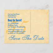 第55回サプライズ誕生日日付を保存する青金ゴールドV02 案内ポストカード (裏面)