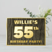 第55回誕生日パーティーはっきりした:木フェイクの木目の模様 箔招待状 (立ち正面)