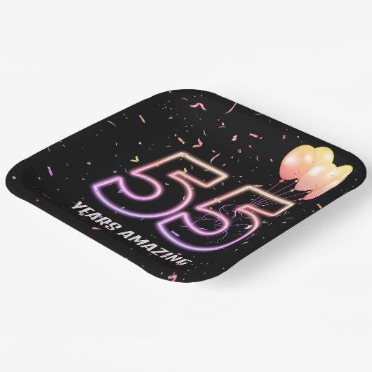 第55回誕生日パーティー風船と紙吹雪 ペーパープレート (傾斜あり)