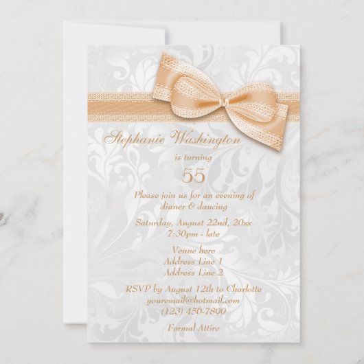 第55誕生会のダマスク織およびフェイクな弓 招待状 (裏面)