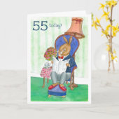 第55誕生日カード – うさぎ氏 カード (黄色い花)