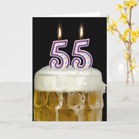 第55誕生日ビール カード (黄色い花)