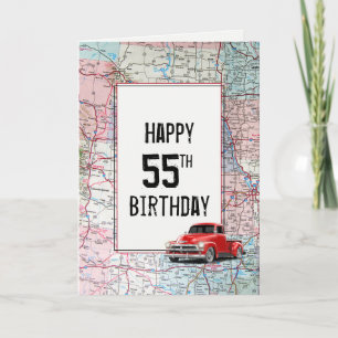 第55誕生日レッドレトロトラックのマップ カード