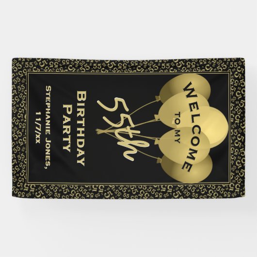 第55誕生日数Pattenの金ゴールドおよび黒を歓迎して下さい 横断幕 (横)