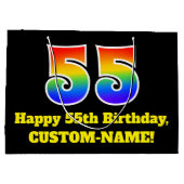 第55誕生日～おもしろい, カラフル, 鮮やか, Rainbow 55 ラージペーパーバッグ (裏面)