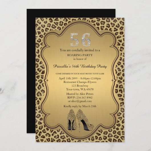第56の誕生会第56のチータのハイヒールの靴 招待状 (正面/裏面)