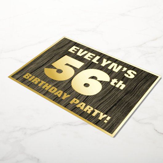 第56回バースデーパーティーはっきりした:，木目フェイク模様 箔招待状 (回転した状態)