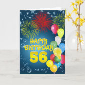 第56誕生日の花火と風船カード カード (黄色い花)