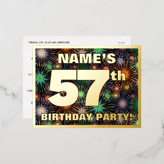 第57回バースデーはっきりしたタパーティーカラフル, Fireworks Look 箔招待状ポストカード (正面/裏面)