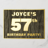 第57回バースデーパーティーはっきりした:，木目フェイク模様 箔招待状 (正面)
