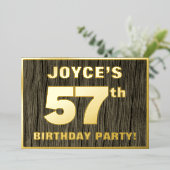 第57回バースデーパーティーはっきりした:，木目フェイク模様 箔招待状 (立ち正面)