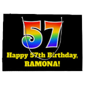第57誕生日～おもしろい, カラフル, 鮮やか, Rainbow 57 ラージペーパーバッグ (裏面)