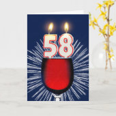 第58ワインおよび蝋燭との誕生日 カード (黄色い花)