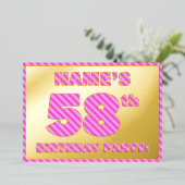 第58回バースデーパーティはっきりした:おもしろい、ピンクストライプ色のアイテム# 58 箔招待状 (立ち正面)