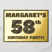 第58回バースデーパーティー – はっきりした、ウッドグフェイクレイン文字 箔招待状 (正面)