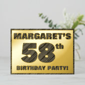 第58回バースデーパーティー – はっきりした、ウッドグフェイクレイン文字 箔招待状 (立ち正面)