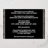 第58回バースデーパーティー – はっきりした、ウッドグフェイクレイン文字 箔招待状 (裏面)