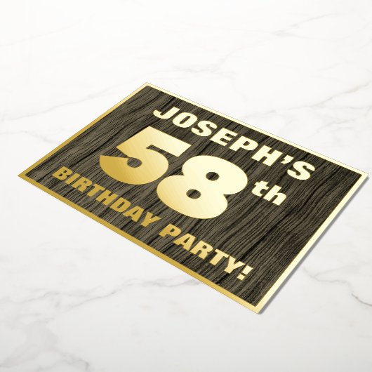 第58回誕生日パーティーはっきりした:木目フェイク模様 箔招待状 (回転した状態)