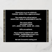 第58回誕生日パーティーはっきりした:木目フェイク模様 箔招待状 (裏面)