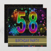 第58回誕生日パーティー招待(バブル付き) 招待状 (正面/裏面)