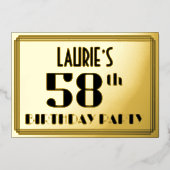 第58回誕生日パーティー:アールデコの外観"58"と名前 箔招待状 (正面)