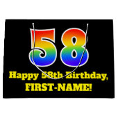 第58誕生日～おもしろい, カラフル, 鮮やか, Rainbow 58 ラージペーパーバッグ (正面)