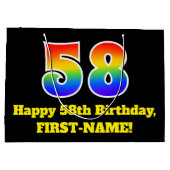 第58誕生日~おもしろい, カラフル, 鮮やか, Rainbow 58 ラージペーパーバッグ (裏面)