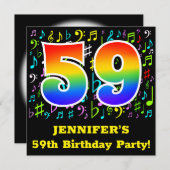 第59回バースデーパーティー:おもしろいミュージックシンボルRainbow 59 招待状 (正面/裏面)