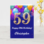 第59誕生日海軍青と金ゴールドカラフル気球 カード (黄色い花)