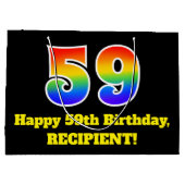 第59誕生日～おもしろいカラフル,, 鮮やか, Rainbow 59 ラージペーパーバッグ (裏面)