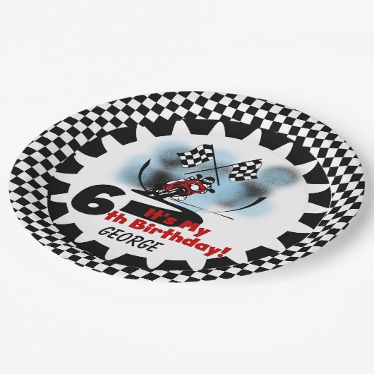 第6ハッピーバースデーの紙皿を競争させるオートバイ ペーパープレート (アングル)