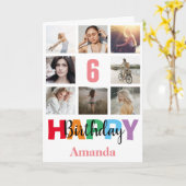 第6ハッピーバースデーフォトコラージュモダンピンク カード (黄色い花)