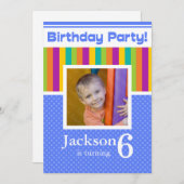 第6バースデーパーティ招待状のおもしろいのネオンの男の子 招待状 (正面/裏面)