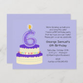 第6ラベンダーお誕生日ケーキ招待状 招待状 (正面/裏面)