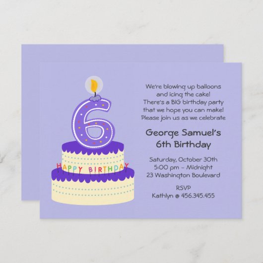 第6ラベンダーお誕生日ケーキ招待状 招待状 (正面/裏面)