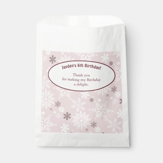 第6回スノーフレークをテーマにした誕生日パーティーピンク フェイバーバッグ (正面)