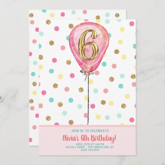 第6回バースデーパーティーバルーン 招待状 (正面/裏面)
