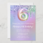 第6回バースデーパーティー招待紫ピンクグリッター 招待状 (正面)