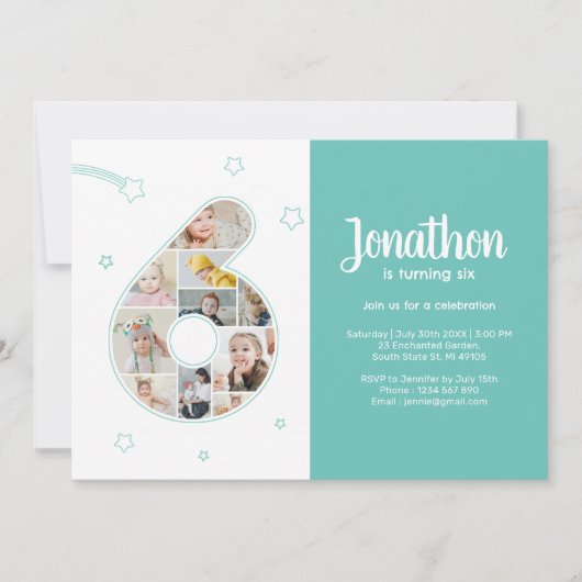 第6回バースデーパーティー第6カスタム回フォトコラージュ 招待状 (正面)