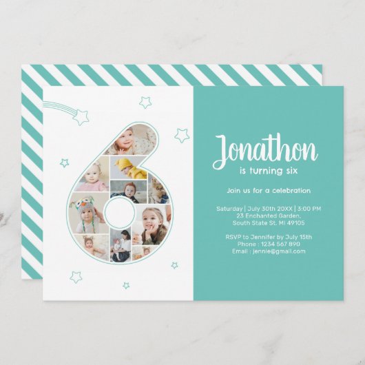 第6回バースデーパーティー第6カスタム回フォトコラージュ 招待状 (正面/裏面)