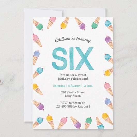 第6回バースデーパーティー | Rainbow Ice Creamのご招待 招待状 (正面)