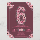 第6回ビッグ誕生日ガールピンク花緑 招待状 (正面/裏面)