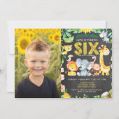 第6回誕生日パーティー動物園ジャングル動物の少年の写真 招待状 (正面)