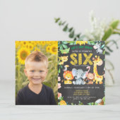 第6回誕生日パーティー動物園ジャングル動物の少年の写真 招待状 (スタンド正面)