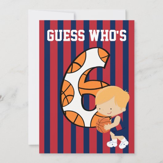 第6回誕生日ブルー·アンド·レッドバスケットボール選手 招待状 (正面)