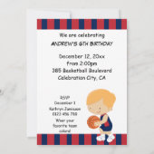 第6回誕生日ブルー·アンド·レッドバスケットボール選手 招待状 (裏面)